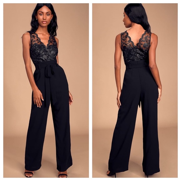 Lulus Dazzling Darling Black Wide Leg Jumpsuit NEW - Picture 2 of 6